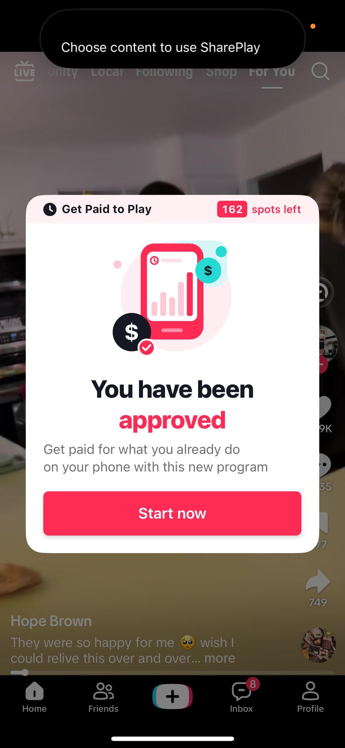 TikTok pay to scroll pop ups?