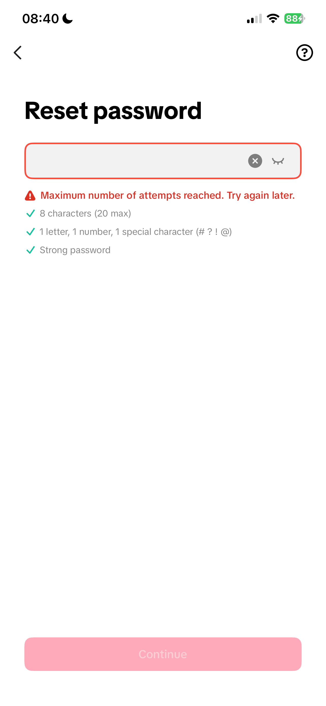 Whenever I go to try to log into my Tiktok account and reset my password, it gives this to me on the first try.