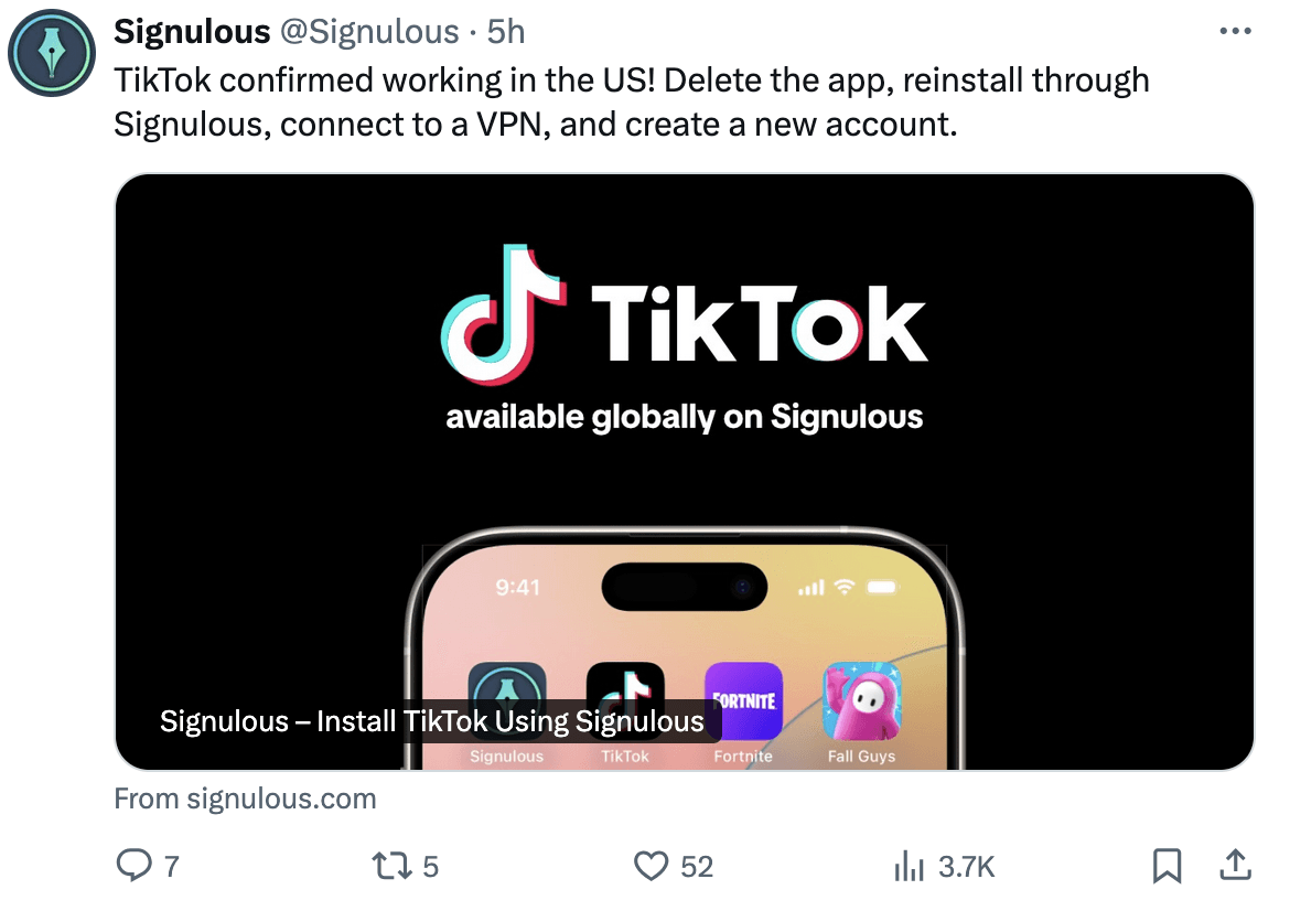I just tried this and it's working to install TikTok in the USA