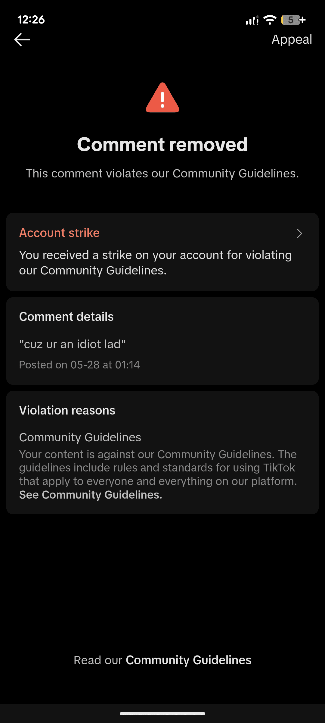 I got a str!ke for calling someone an idiot last year