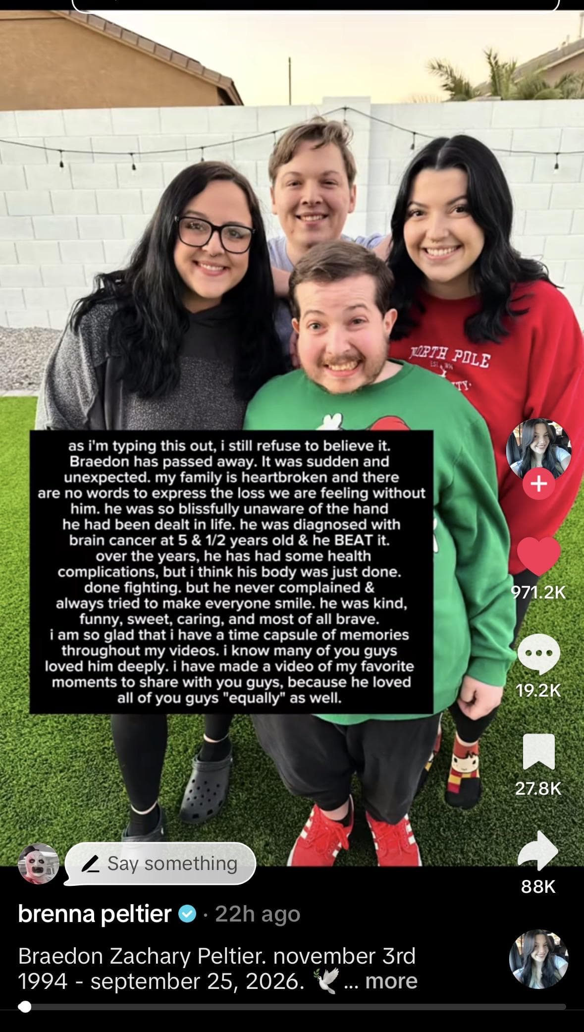 Braedon Peltier, known for his Christmas countdowns, has passed away, per his sister 💔 @brenna.kaci