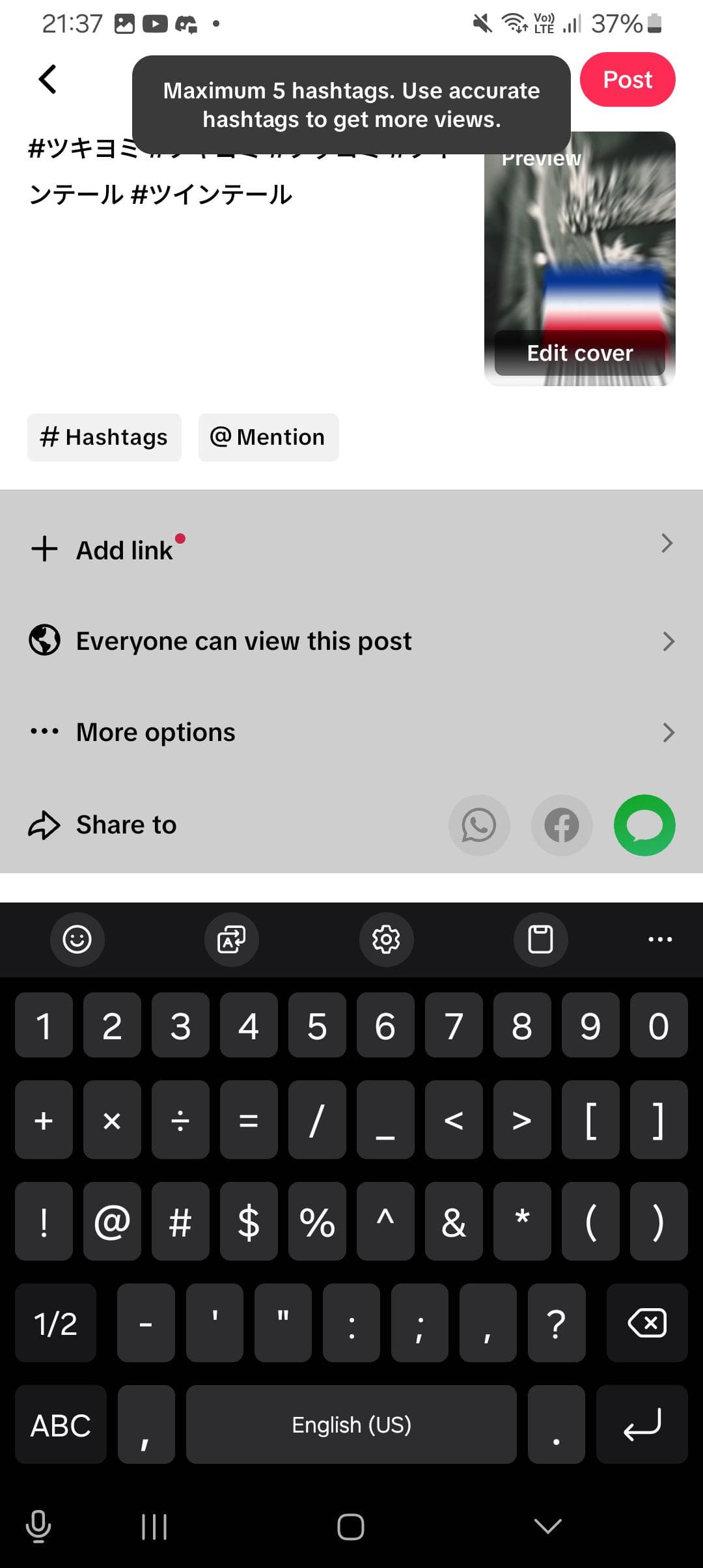got this pop-up ad trying to add more hashtags to my edit Does anybody know if this is a glitch