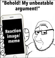 Am i the only one that thinks the “behold my argument (reaction image)” sticker is hypocritical