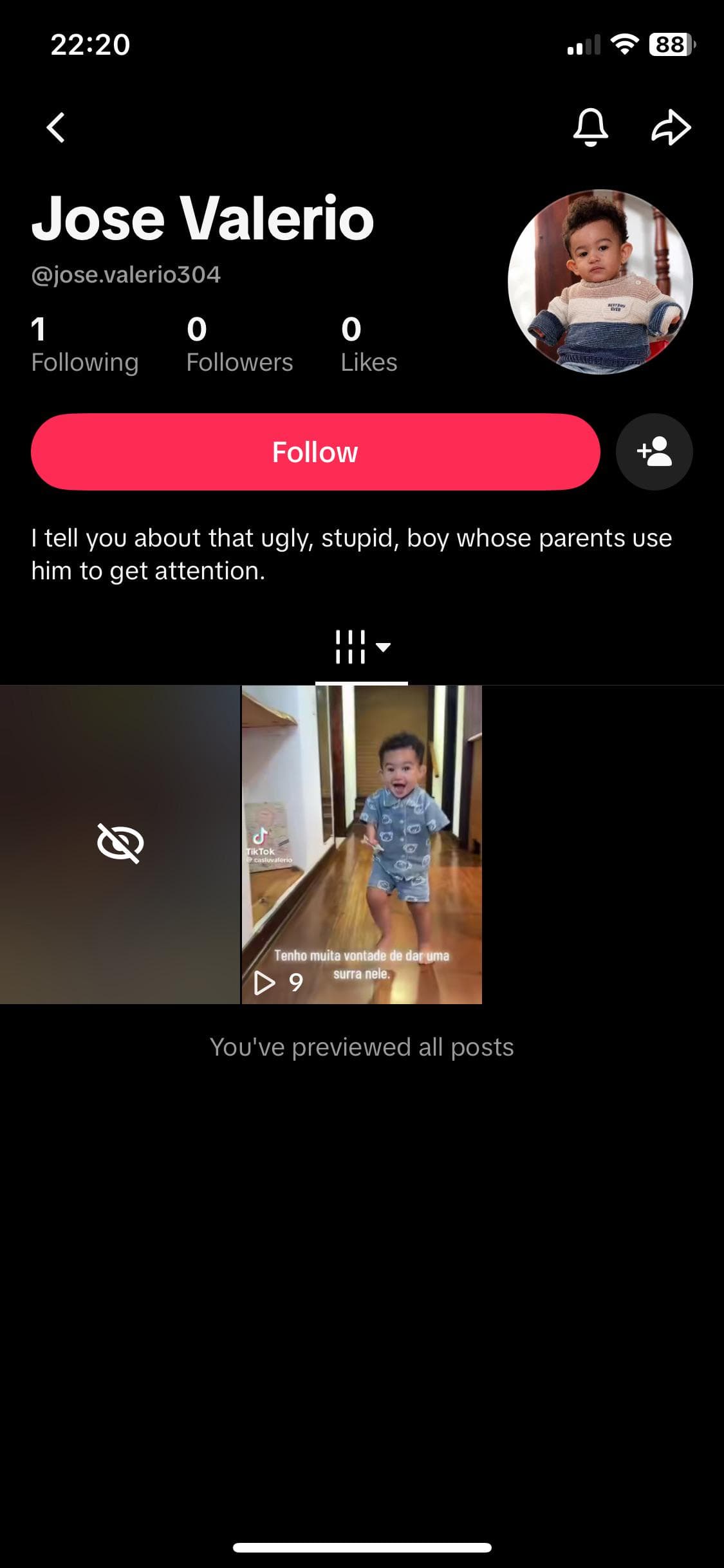 Seen this horrible account which is literally posing as a baby yet hating on this baby for no absolute reason