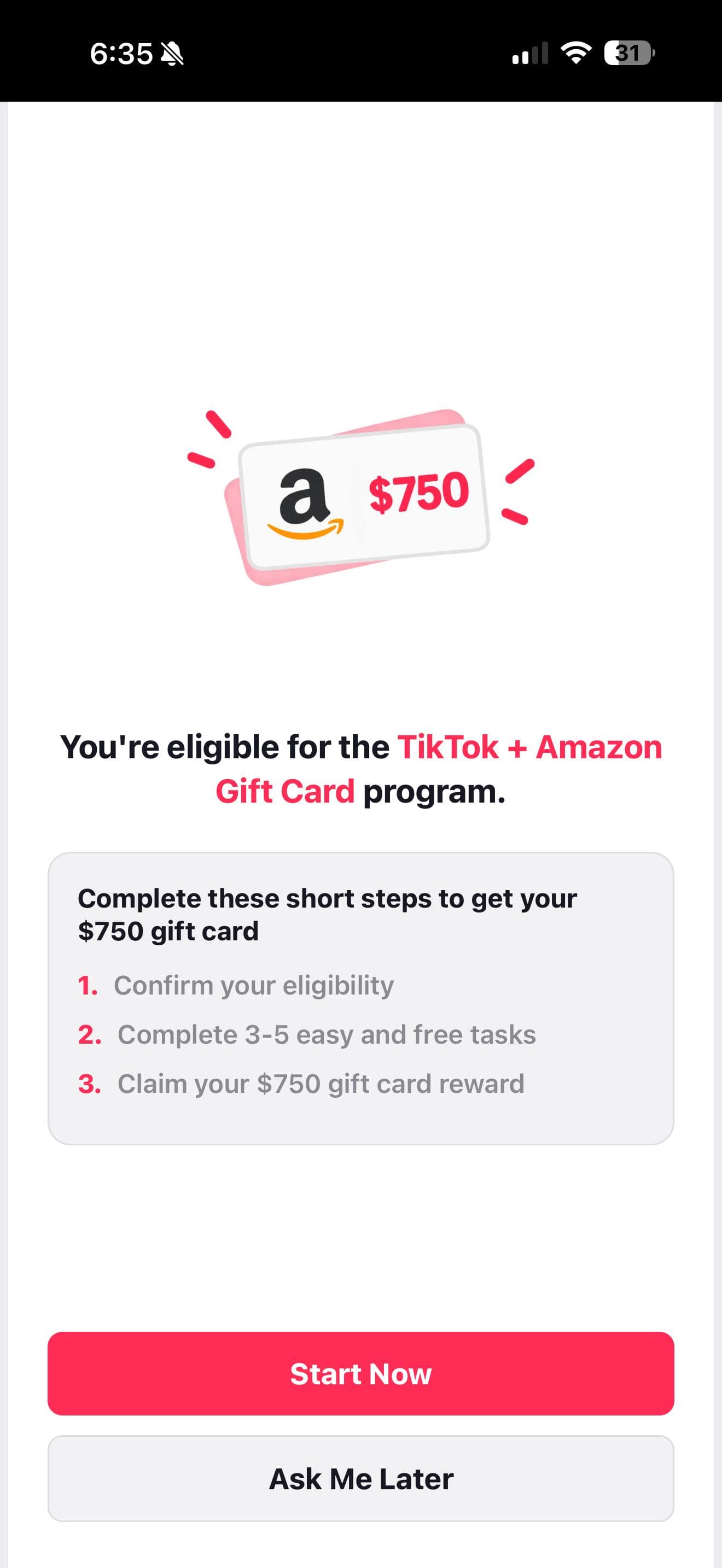 TikTok pop up