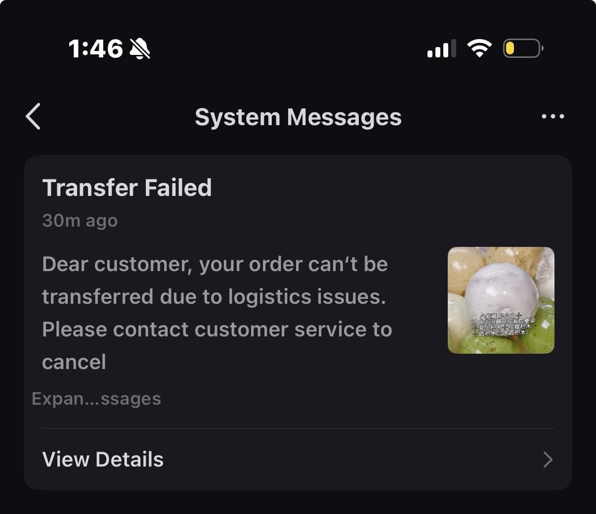 Failed transfer to consolidation warehouse