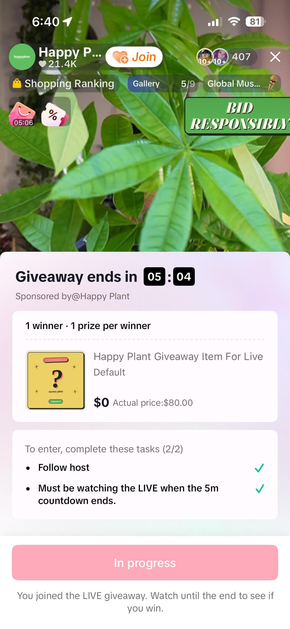 So if I’ve watched the 5 mins, can I now scroll away and still be entered or do I have to stay until the winner is announced?