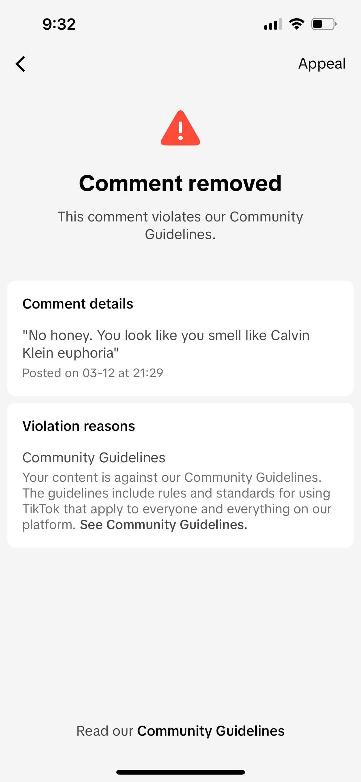 Comment violation for a compliment